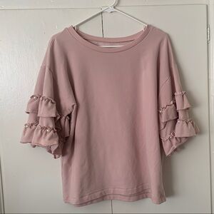 Pink Ruffle Sleeve Women's Top with pearled embellishments